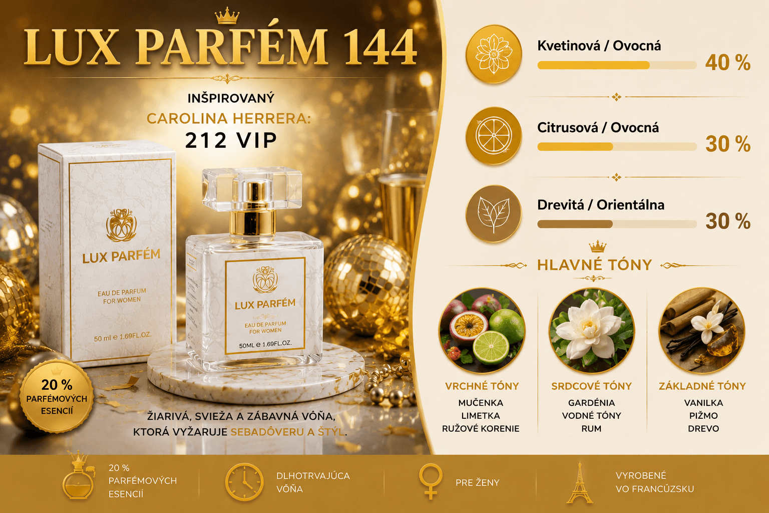 Lux Parfém 144 – Inšpirovaný Carolina Herrera: 212 VIP